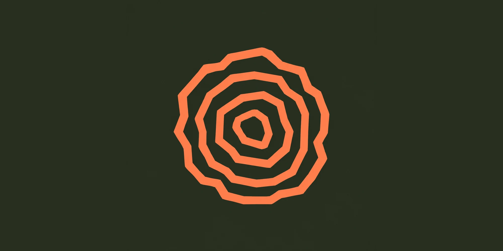 Pictogramme Forge : les cercles de croissance d&rsquo;un tronc, en abricot sur fond vert sombre